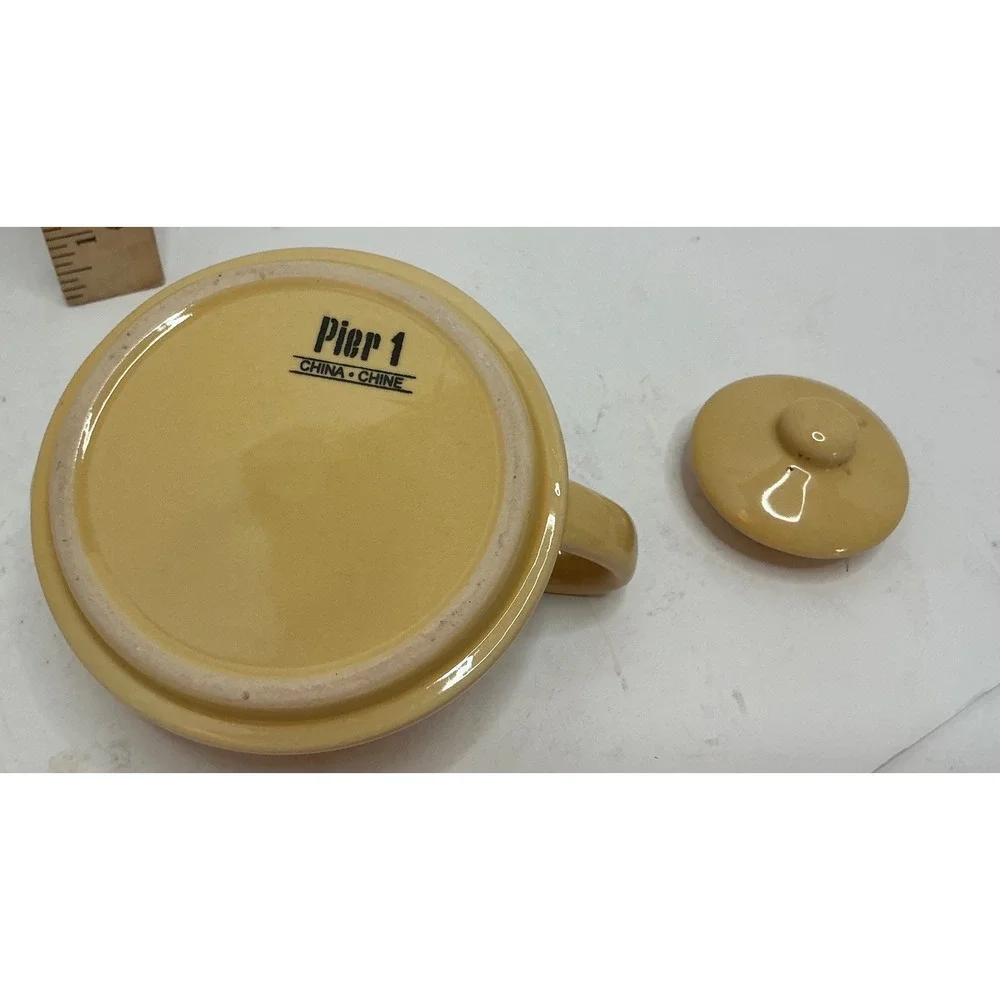 Pier 1 Vintage Tea For One Stacking Teapot and Cafe Au Lait Mug Set Yellow Organ